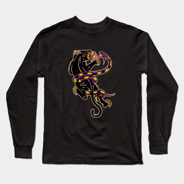 Traditional Tattoo Panther and Snake Long Sleeve T-Shirt by BOEC Gear